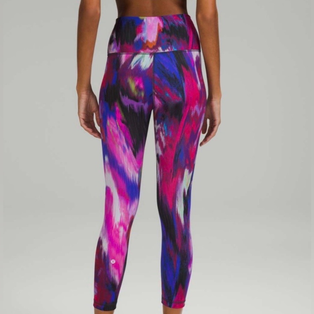 Lululemon Wunder Train HR Crop 23 Digital Current Pink Multi Leggings Size 4